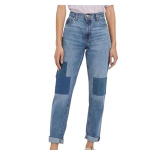 High-Rise Patchwork Boyfriend Cut Blue Women’s Jeans 4/27R